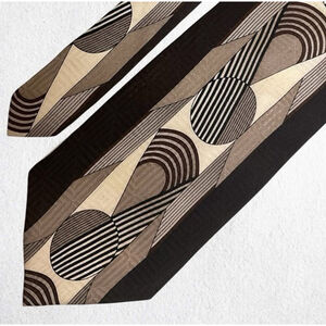 Vintage Pierre Balmain Brown Abstract Art Deco 100% Silk Paris 58.5x3.76 Tie